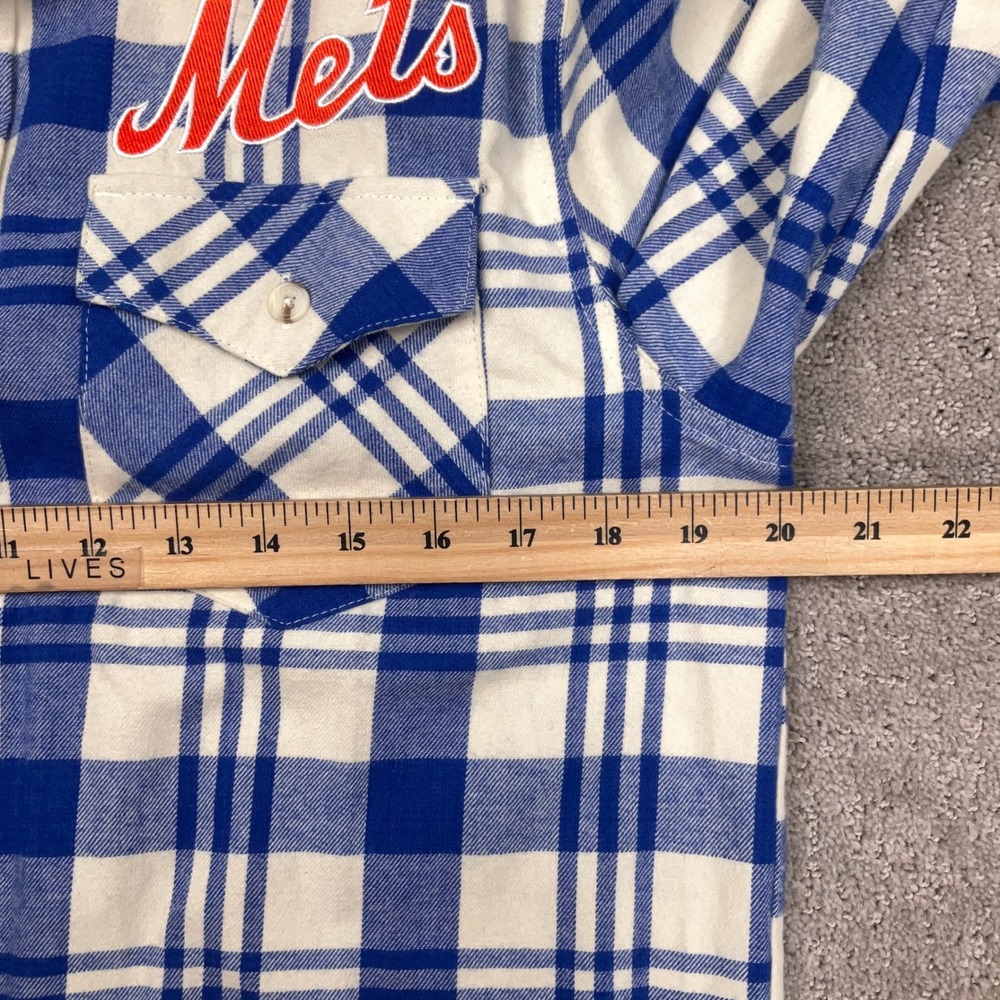 Darius Rucker MLB Shirt Mens Small Blue White Plaid Flannel Stitched NY Mets - Picture 5 of 10